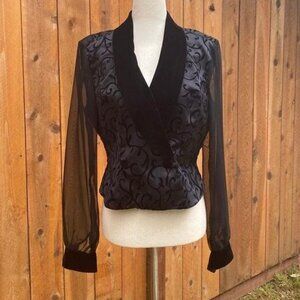 90s Black Brocade Evening Blouse size Small J.R. Nites by Caliendo